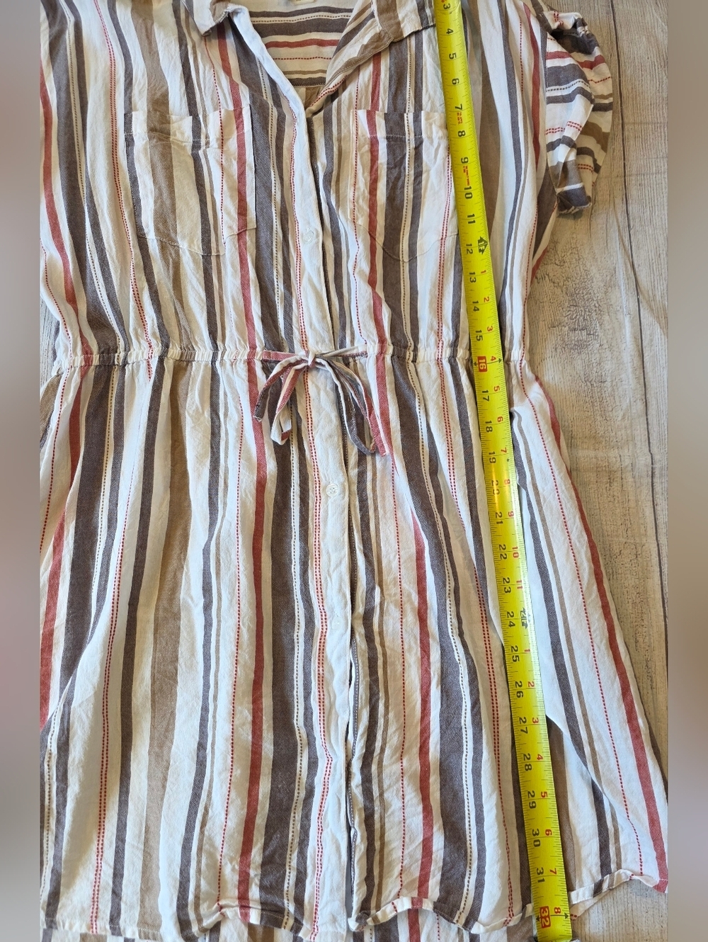 Japna Large 100% Cotton Multicolor Striped Shirt Dress Short Sleeve Button Front - Picture 12 of 12